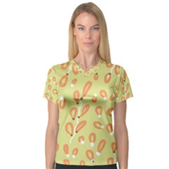 Pattern Leaves Print Background V-neck Sport Mesh T-shirt