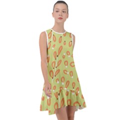 Pattern Leaves Print Background Frill Swing Dress by Cemarart