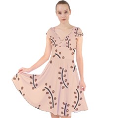 Leaves Plants Dots Pattern Cap Sleeve Front Wrap Midi Dress by Cemarart