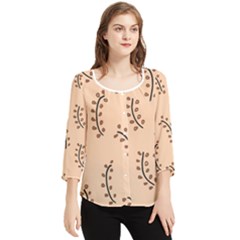 Leaves Plants Dots Pattern Chiffon Quarter Sleeve Blouse by Cemarart