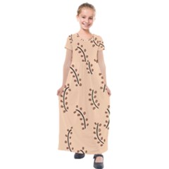 Leaves Plants Dots Pattern Kids  Short Sleeve Maxi Dress by Cemarart