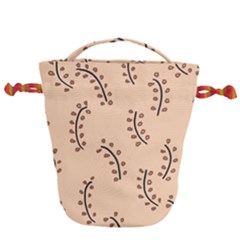 Leaves Plants Dots Pattern Drawstring Bucket Bag by Cemarart