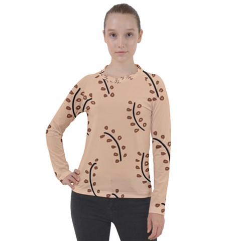 Leaves Plants Dots Pattern Women s Pique Long Sleeve T-shirt by Cemarart