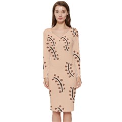 Leaves Plants Dots Pattern Long Sleeve V-neck Bodycon Dress  by Cemarart