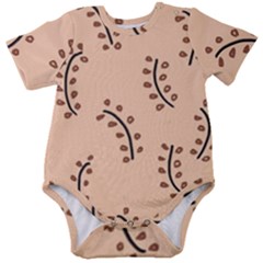 Leaves Plants Dots Pattern Baby Short Sleeve Bodysuit by Cemarart