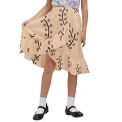 Leaves Plants Dots Pattern Kids  Ruffle Flared Wrap Midi Skirt by Cemarart