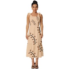 Leaves Plants Dots Pattern Tie-strap Tiered Midi Chiffon Dress by Cemarart