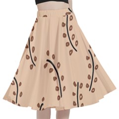 Leaves Plants Dots Pattern A-line Full Circle Midi Skirt With Pocket by Cemarart