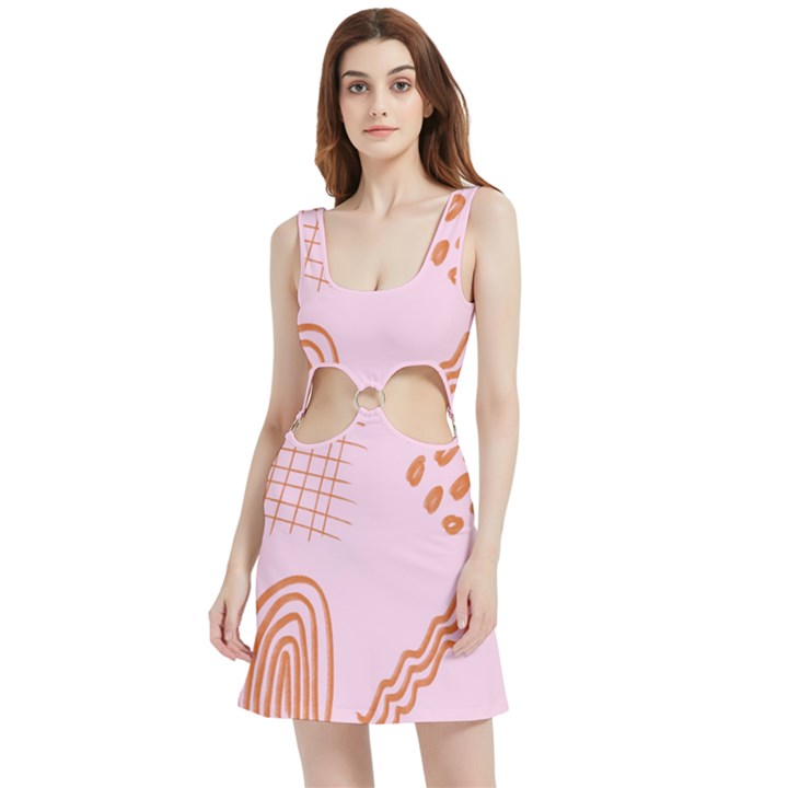 Elements Scribbles Wiggly Lines Retro Vintage Velour Cutout Dress