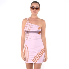 Elements Scribbles Wiggly Lines Retro Vintage One Shoulder Ring Trim Bodycon Dress by Cemarart