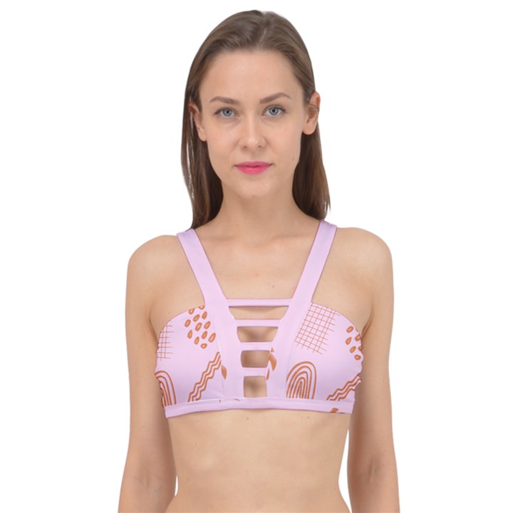 Elements Scribbles Wiggly Lines Retro Vintage Cage Up Bikini Top