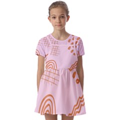 Elements Scribbles Wiggly Lines Retro Vintage Kids  Short Sleeve Pinafore Style Dress by Cemarart