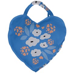 Doodle Flowers Leaves Plant Design Giant Heart Shaped Tote by Cemarart