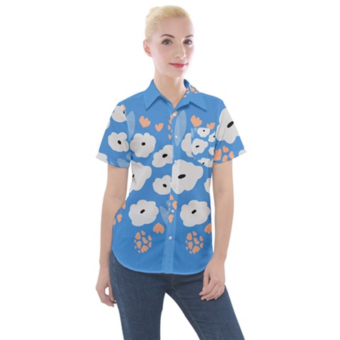 Doodle Flowers Leaves Plant Design Women s Short Sleeve Pocket Shirt by Cemarart