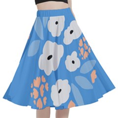 Doodle Flowers Leaves Plant Design A-line Full Circle Midi Skirt With Pocket by Cemarart