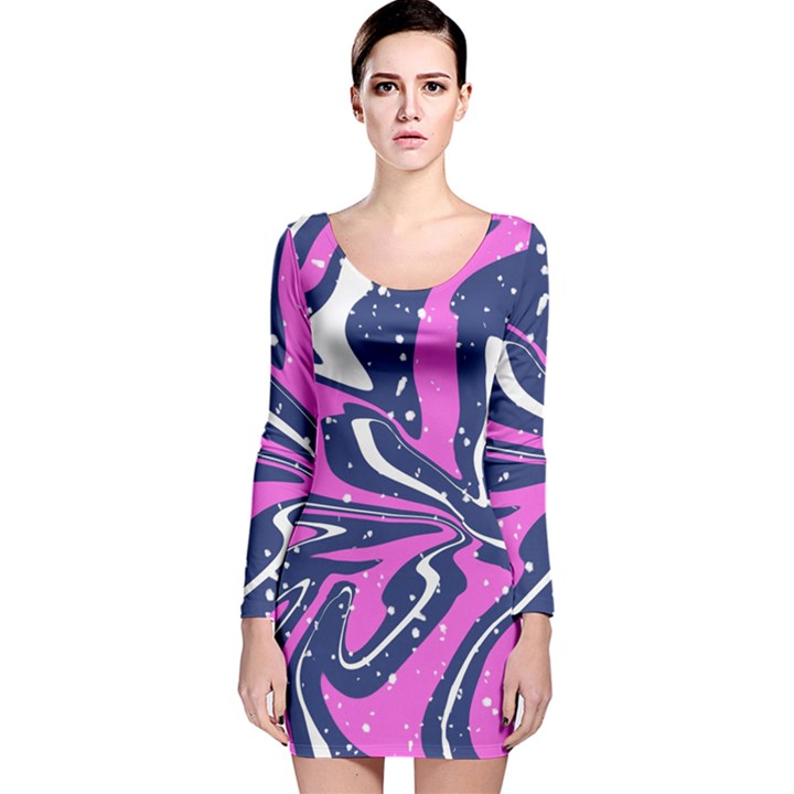 Texture Multicolour Grunge Long Sleeve Velvet Bodycon Dress