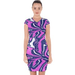 Texture Multicolour Grunge Capsleeve Drawstring Dress  by Cemarart