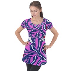 Texture Multicolour Grunge Puff Sleeve Tunic Top by Cemarart