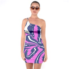 Texture Multicolour Grunge One Shoulder Ring Trim Bodycon Dress by Cemarart