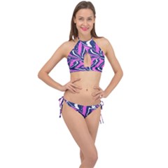 Texture Multicolour Grunge Cross Front Halter Bikini Set by Cemarart