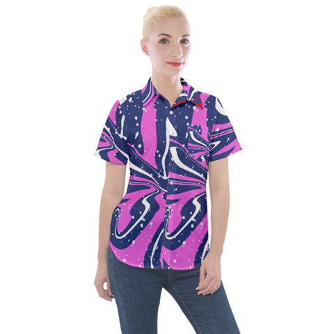 Texture Multicolour Grunge Women s Short Sleeve Pocket Shirt by Cemarart