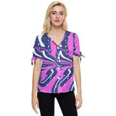 Texture Multicolour Grunge Bow Sleeve Button Up Top by Cemarart