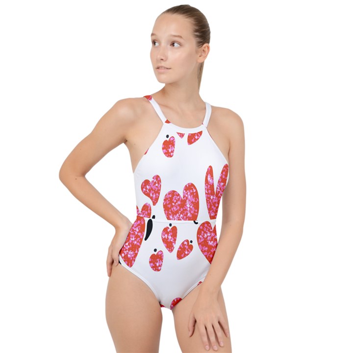 Elements Scribbles Brush Doodles High Neck One Piece Swimsuit