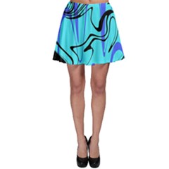 Mint Background Swirl Blue Black Skater Skirt by Cemarart