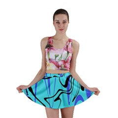 Mint Background Swirl Blue Black Mini Skirt by Cemarart