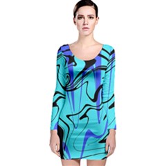 Mint Background Swirl Blue Black Long Sleeve Bodycon Dress by Cemarart