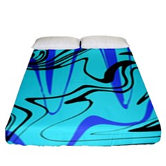 Mint Background Swirl Blue Black Fitted Sheet (king Size) by Cemarart