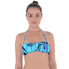 Mint Background Swirl Blue Black Tie Back Bikini Top by Cemarart