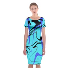 Mint Background Swirl Blue Black Classic Short Sleeve Midi Dress by Cemarart