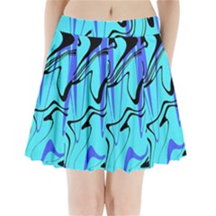 Mint Background Swirl Blue Black Pleated Mini Skirt by Cemarart