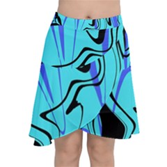 Mint Background Swirl Blue Black Chiffon Wrap Front Skirt by Cemarart