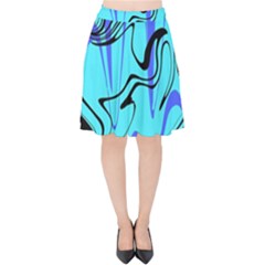 Mint Background Swirl Blue Black Velvet High Waist Skirt by Cemarart