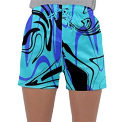 Mint Background Swirl Blue Black Sleepwear Shorts by Cemarart