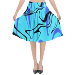 Mint Background Swirl Blue Black Flared Midi Skirt by Cemarart