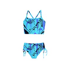 Mint Background Swirl Blue Black Girls  Tankini Swimsuit by Cemarart