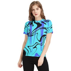 Mint Background Swirl Blue Black Women s Short Sleeve Rash Guard by Cemarart