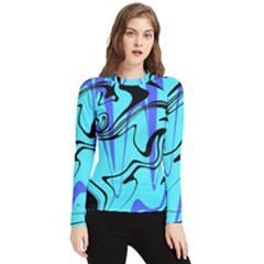 Mint Background Swirl Blue Black Women s Long Sleeve Rash Guard by Cemarart