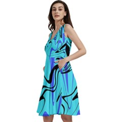 Mint Background Swirl Blue Black Sleeveless V-neck Skater Dress With Pockets by Cemarart