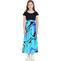 Mint Background Swirl Blue Black Kids  Flared Maxi Skirt by Cemarart