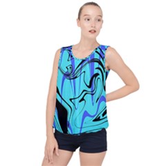 Mint Background Swirl Blue Black Bubble Hem Chiffon Tank Top by Cemarart