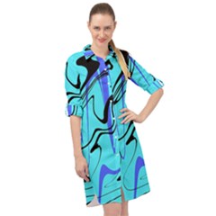 Mint Background Swirl Blue Black Long Sleeve Mini Shirt Dress by Cemarart