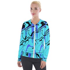 Mint Background Swirl Blue Black Velvet Zip Up Jacket by Cemarart