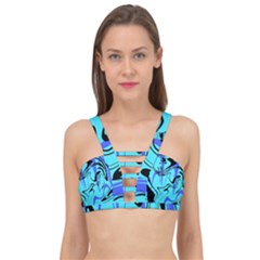 Mint Background Swirl Blue Black Cage Up Bikini Top by Cemarart