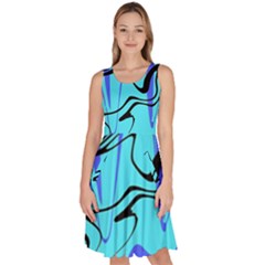 Mint Background Swirl Blue Black Knee Length Skater Dress With Pockets by Cemarart