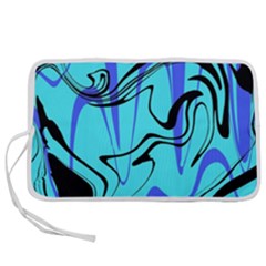 Mint Background Swirl Blue Black Pen Storage Case (l) by Cemarart