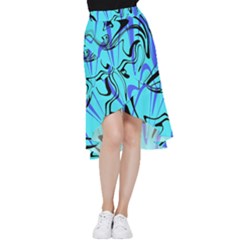 Mint Background Swirl Blue Black Frill Hi Low Chiffon Skirt by Cemarart